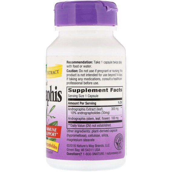 Натуральная добавка для иммунитета Nature's Way Andrographis Standardized 60 Veg Caps | Зображення 1