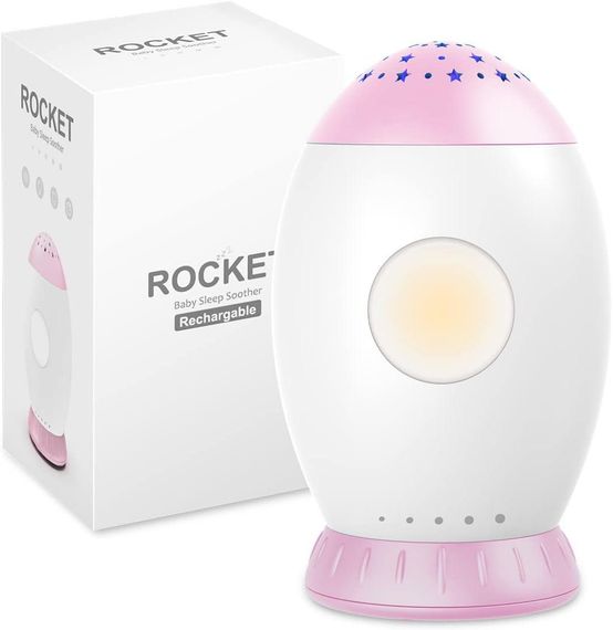 Ночник-проектор для детей с белым и колыбельным шумом, авто-таймер 30/60/90 мин, 8 песен, 6 звуков, розовый