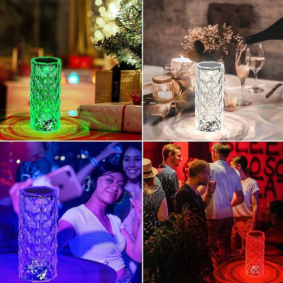 Настільна RGB лампа з пультом та USB-зарядкою, Crystal Rose Ambience / Сенсорний світлодіодний нічник на акумуляторі | Зображення 1