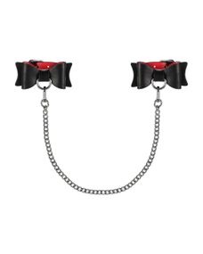 Шкіряні наручники-банти з довгим ланцюгом Obsessive A745 cuffs, чорно-червоні, довгий ланцюг