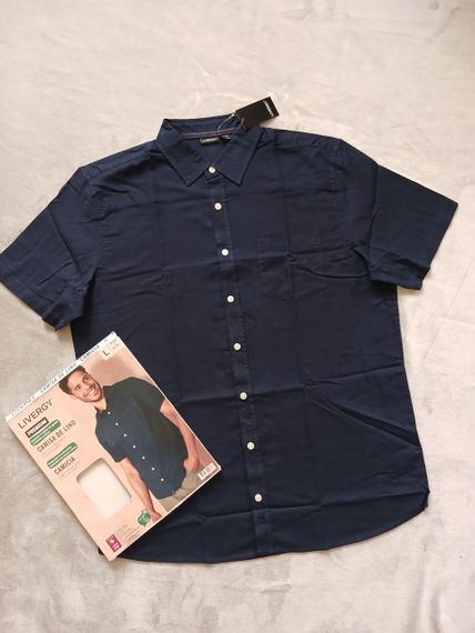 Чоловіча лляна сорочка з коротким рукавом р. L