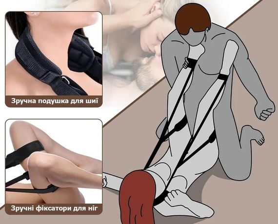 Черный BDSM бондаж для фиксации рук и ног с поддержкой шеи | Зображення 4