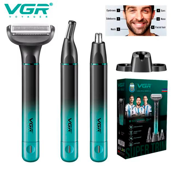 Набор для носа, лица и тела VGR 3 в 1 V-625, 3 насадки | Зображення 2