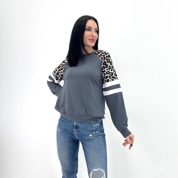 Женская легкая трикотажная кофта с леопардовым принтом GF04196 цвет серый, размер 46/48