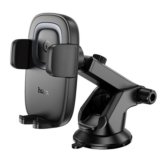 Автотримач з БЗП Hoco HW32 Crown push-type (center console) Black / Metal gray