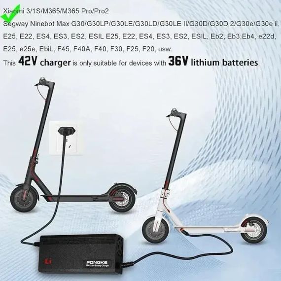 Зарядний пристрій Fongke 36V 2A для електросамокатів Ninebot і Xiaomi — швидкий універсальний | Зображення 2