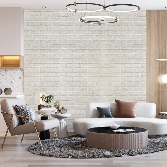 Самоклеюча декоративна 3D панель під цеглу бежева смужка 700х770х5мм (184) SW-00000489 | Зображення 3