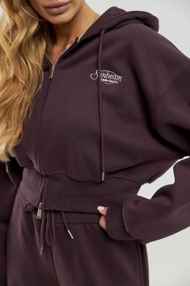 Утеплений cпортивний костюм із прямими штанами та зіп-худі - баклажан цвет, ONE SIZE (є розміри) | Зображення 3