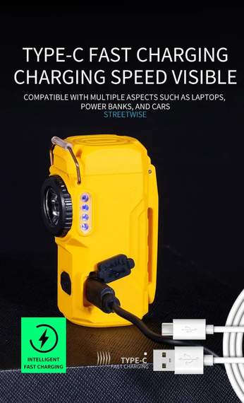 Багатофункціональний ліхтар D51-SMD жовтий з Li-Ion акумулятором, індикацією заряду, запальничкою та ЗУ Type-C (46805-d51-smd_226) | Зображення 8