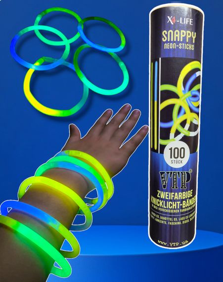Неоновые браслеты-палочки Snappy neon-sticks двухцветные светящиеся 100 шт | Зображення 2