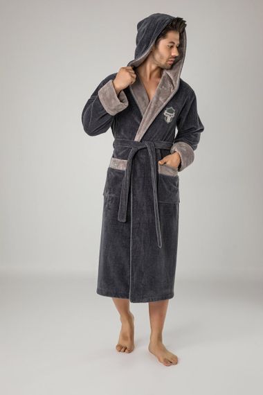 Мужской халат Nusa 1145 с капюшоном, анрацитовый M