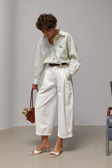 Сорочка в клітинку з вишитим написом на кишені - зелений цвет, ONE SIZE (є розміри) | Зображення 2