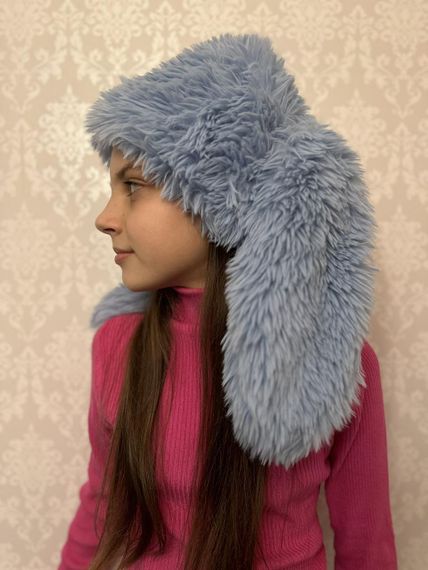 Пухнаста шапка з вушками кролика Сіро-блакитний One Size 54-57р (1278) | Зображення 2