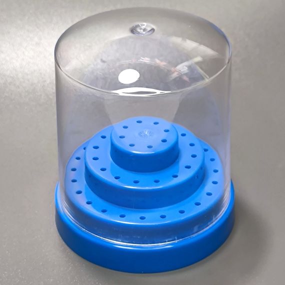 Синяя подставка-подиум для фрез (на 48шт) с прозрачной крышкой