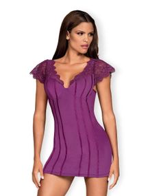 Сорочка с кружевными рукавами и стринги Obsessive Moketta фиолетовый, L/XL Sex Aura