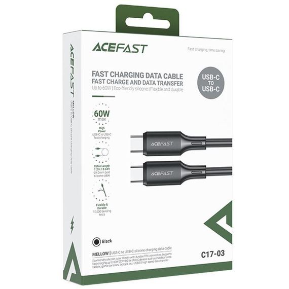 Дата кабель Acefast C17-03 Type-C to Type-C 60W (1.2m) Black | Зображення 1