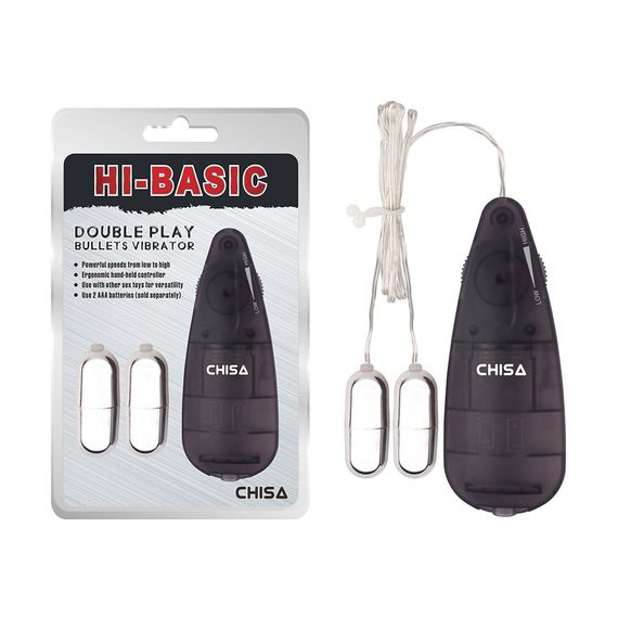 Вібропулі сріблясті Chisa Hi-Basic Double Play Bullets Vibrator з чорним пультом управління Sex Aura