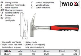 Молоток бляхаря бляхара кований m=600 м l=331 мм YATO-4571