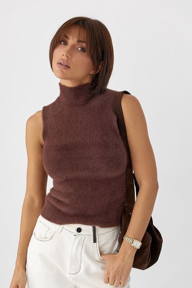 Жіноча жилетка із альпаки - коричневий цвет, ONE SIZE (є розміри) | Зображення 4