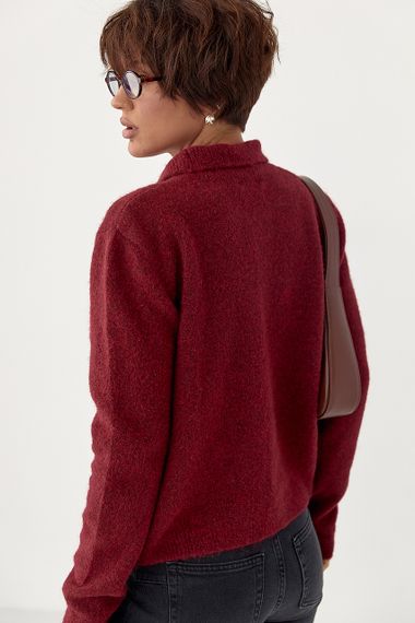 Тепла кофта-поло з накладною кишенею - темно-червоний цвет, ONE SIZE (є розміри) | Зображення 1