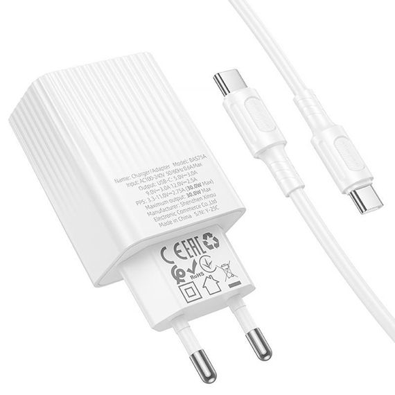МЗП Borofone BAS75A Source PD30W (1USB-C) + кабель Type-C to Type-C White | Зображення 4