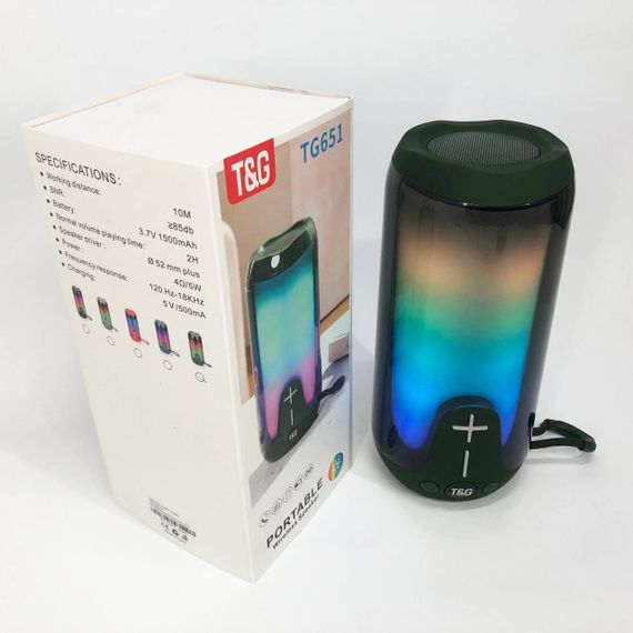 Bluetooth-колонка TG651 з RGB ПІДСВІТКОМ, Bluetooth колонка для гарної музики. Колір: зелений | Зображення 4
