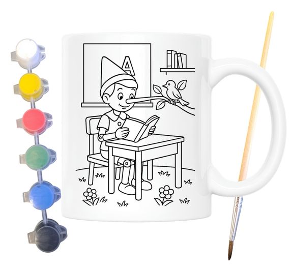 Набор для творчества кружка раскраска Приключения Пиноккио (по мотивам романа Карло Коллоди) 330 мл белая (КР0193) | Зображення 1