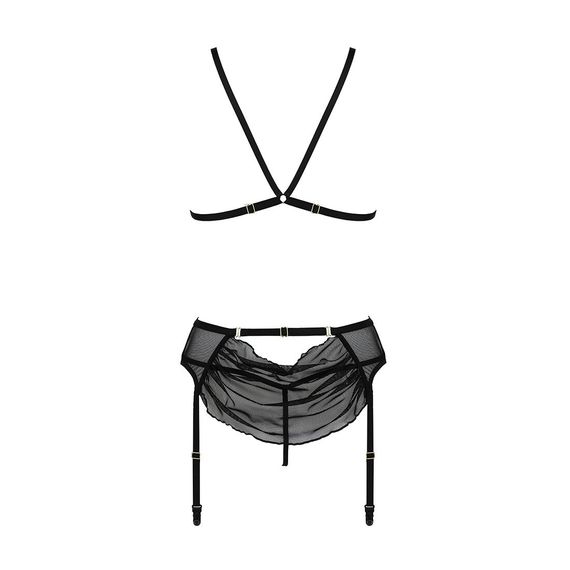 Комплект з відкритим доступом Passion DELIENA SET S/M black, ліф, стрінги, пояс для панчіх | Зображення 4