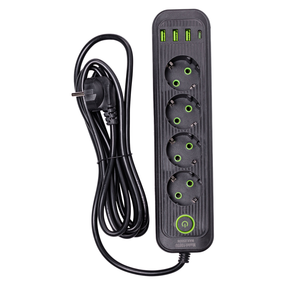 Сетевой фильтр 2.8 м удлинитель на 4 розетки с 3 USB 1 Type-C и кнопкой отключения HP-5-13MF
