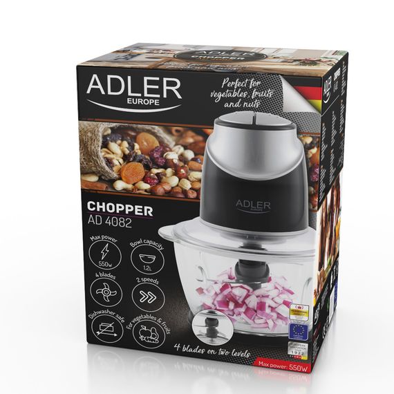 Измельчитель-чоппер электрический Adler AD 4082, 550 Вт, 1.2 л, стеклянная чаша, для овощей и мяса | Зображення 9