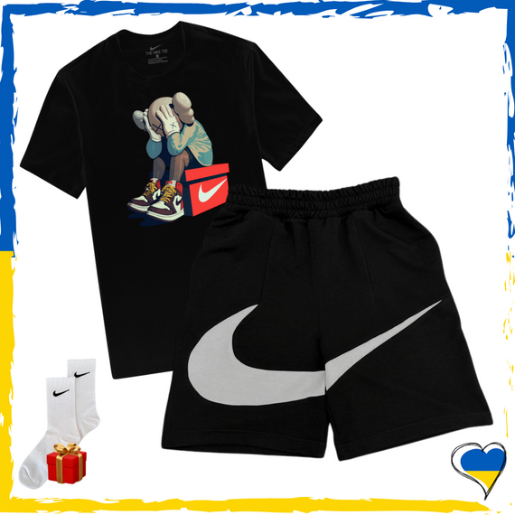 Комплект шорти Nike Big Swoosh та футболка Nike. Комплект Найк Біг Свуш Чорний, XS/S