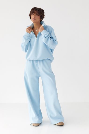 Утеплений спортивний костюм із штанами палаццо та світшотом - блакитний цвет, S/M (є розміри)