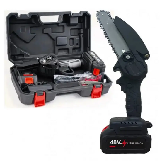Садова пила Mini Electric Chain Saw1 в валізі, Акумуляторна пила для обрізання дерев та розпилу дров 48V   знижка