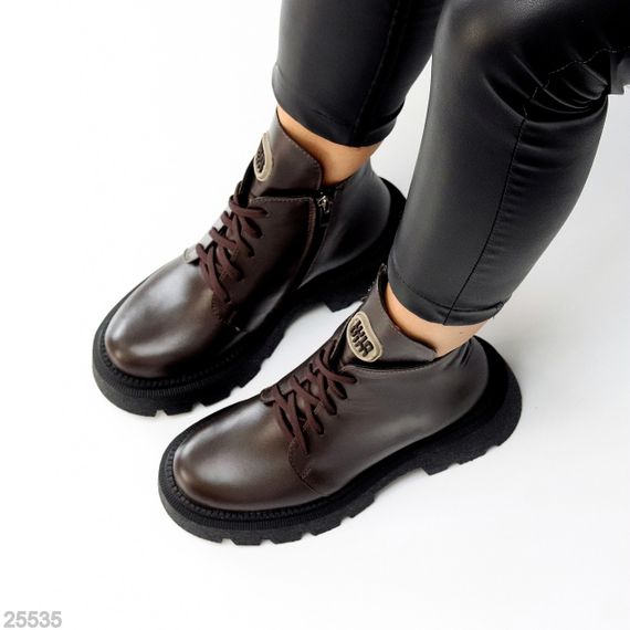 Стильні дизайнерські черевики на флісі натуральна шкіра колір Шоколад | Зображення 3