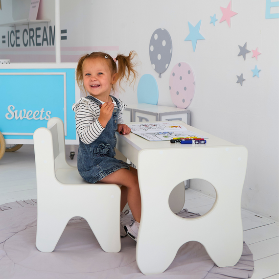 Набір дитячих меблів столик з ящиком та стільчик 70×45×51, стіл та стілець для дітей, білий | Зображення 1