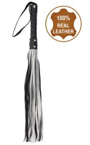 Флоггер из натуральной кожи Flirty Hard Leather - Black & Silver, BG-00036 sexstyle