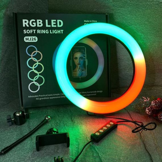 Кільцева світлодіодна лампа RGB LED RING MJ26 26 см з утримувачем телефону, кільцева лампа велика | Зображення 4