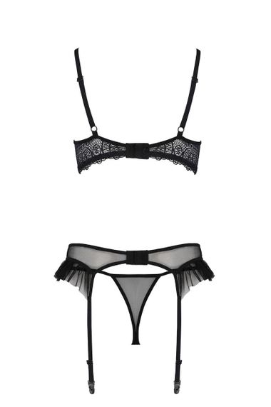 Комплект Passion KERRIA SET WITH OPEN BRA black, L/XL, бюстгальтер з відкритою чашкою, стрінги, пояс для sexstyle | Зображення 3