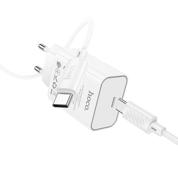 МЗП Hoco C143A Benefit PD20W (1USB-C) + кабель Type-C to Type-C White | Зображення 4