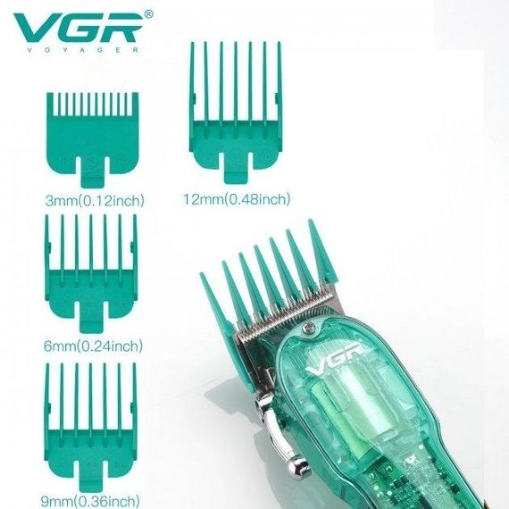 Профессиональная машинка для стрижки V-660 Professional Clipper Transparent Green • Аккумуляторная машинка для волос VGR V-660 | Зображення 3