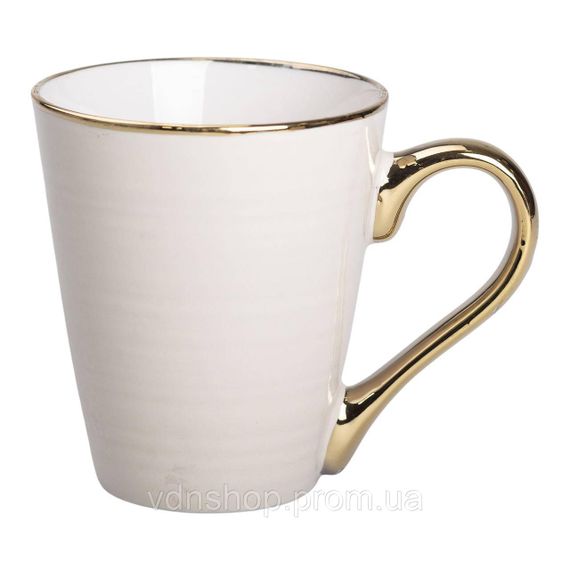 Чашка порцелянова із золотим обідком та позолоченою ручкою 320 (мл) Бежева RX-N240624BE