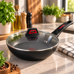 Антипригарная глубокая сковорода с крышкой WOK Benson 24см  BN-834