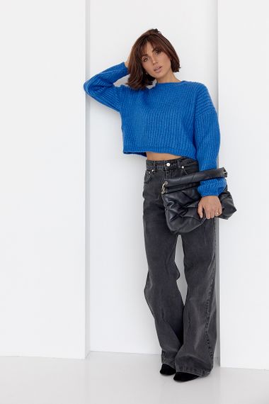 Короткий вязаный джемпер oversize синий цвет L | Зображення 2