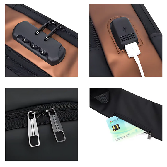 Рюкзак з USB Backpack, компактна нагрудна сумка з протиприпасованим кодовим замком і розумною системою відділень | Зображення 9