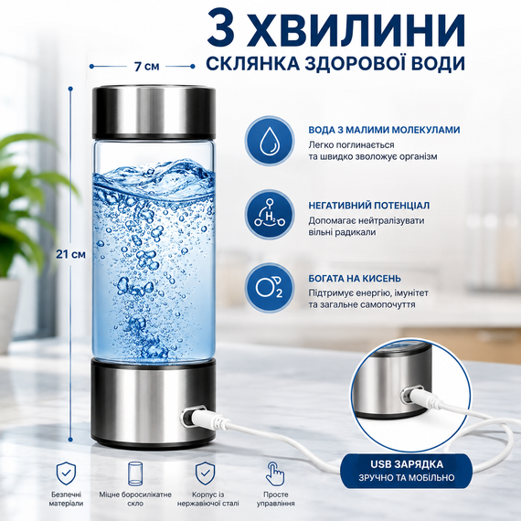 Портативный ионизатор воды 420 мл с функцией активного обогащения серебрянный | Зображення 4