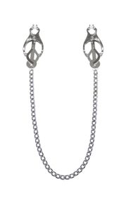 Затискачі для сосків з ланцюжком Feral Feelings - Clover nipple clamps, срібло/білий sexstyle