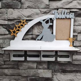 Медальниця з фоторамкою і полицею для кубків Дерев'яний тримач для медалей Органайзер для нагород танці