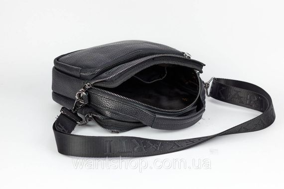 Кожаная  мужская сумка с клапаном Tiding Bag черная из натуральной кожи | Зображення 6