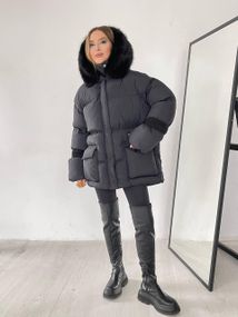 Жіночий пуховик Cresh Puffer з капюшоном зємним чорний XL