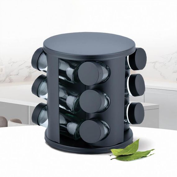 Набор для специй Maestro MR‑1725-BLACK, 13 предметов, стеклянные баночки на вращающейся подставке | Зображення 1